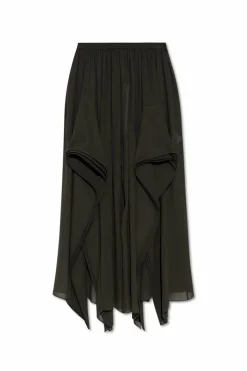 Alaïa ZIELONY Transparentne spodnie z falbanami