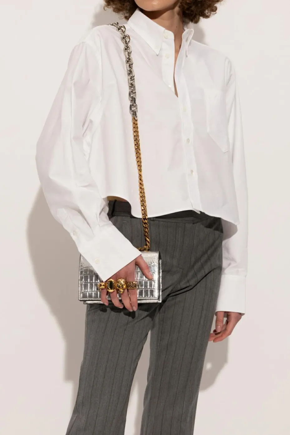 Alexander McQueen SREBRNY Torba na ramię `Jewelled Mini`