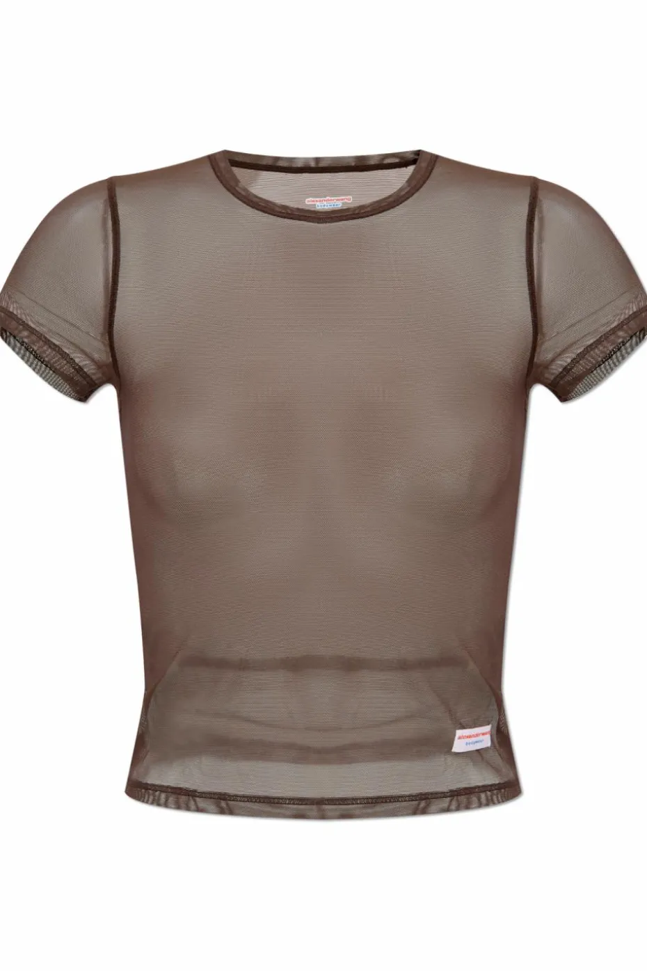Alexander Wang BRĄZOWY Transparentny t-shirt bieliźniany