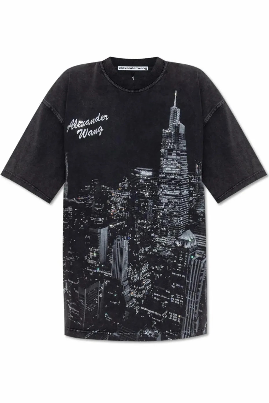 Alexander Wang CZARNY T-shirt z nadrukiem i połyskującymi aplikacjami