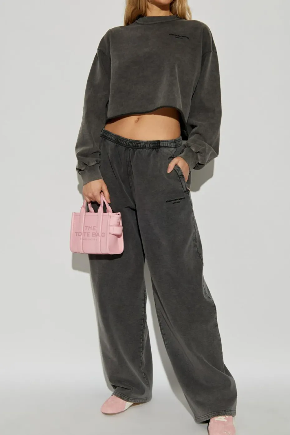 Alexander Wang SZARY Spodnie dresowe z wyszytym logo