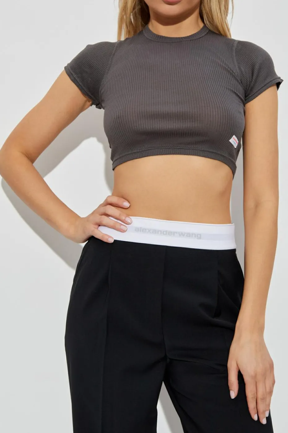 Alexander Wang SZARY Top bieliźniany z krótkimi rękawami