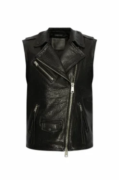 AllSaints CZARNY Skórzana kamizelka `Billie`