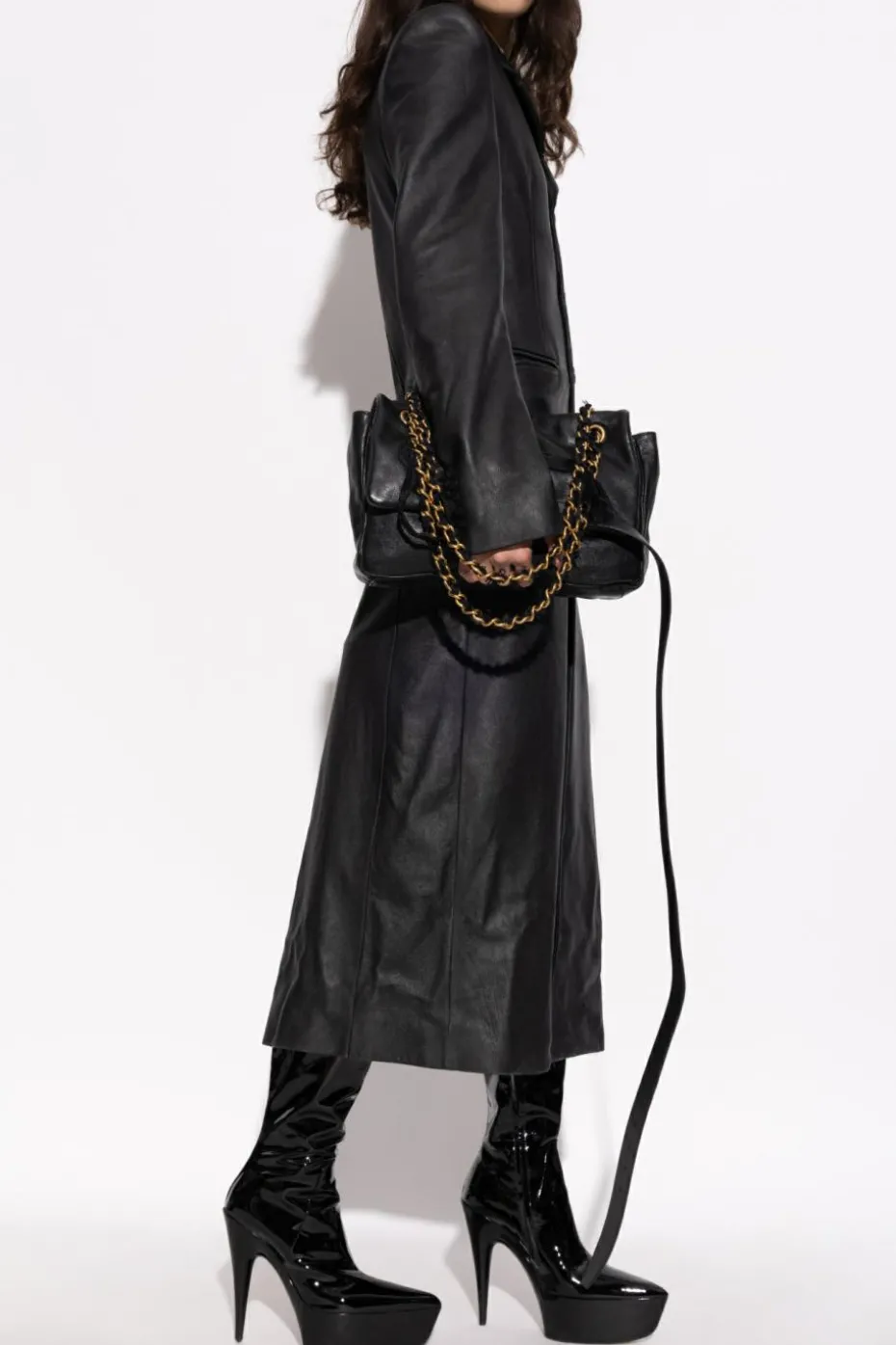 Balenciaga CZARNY Skórzany płaszcz
