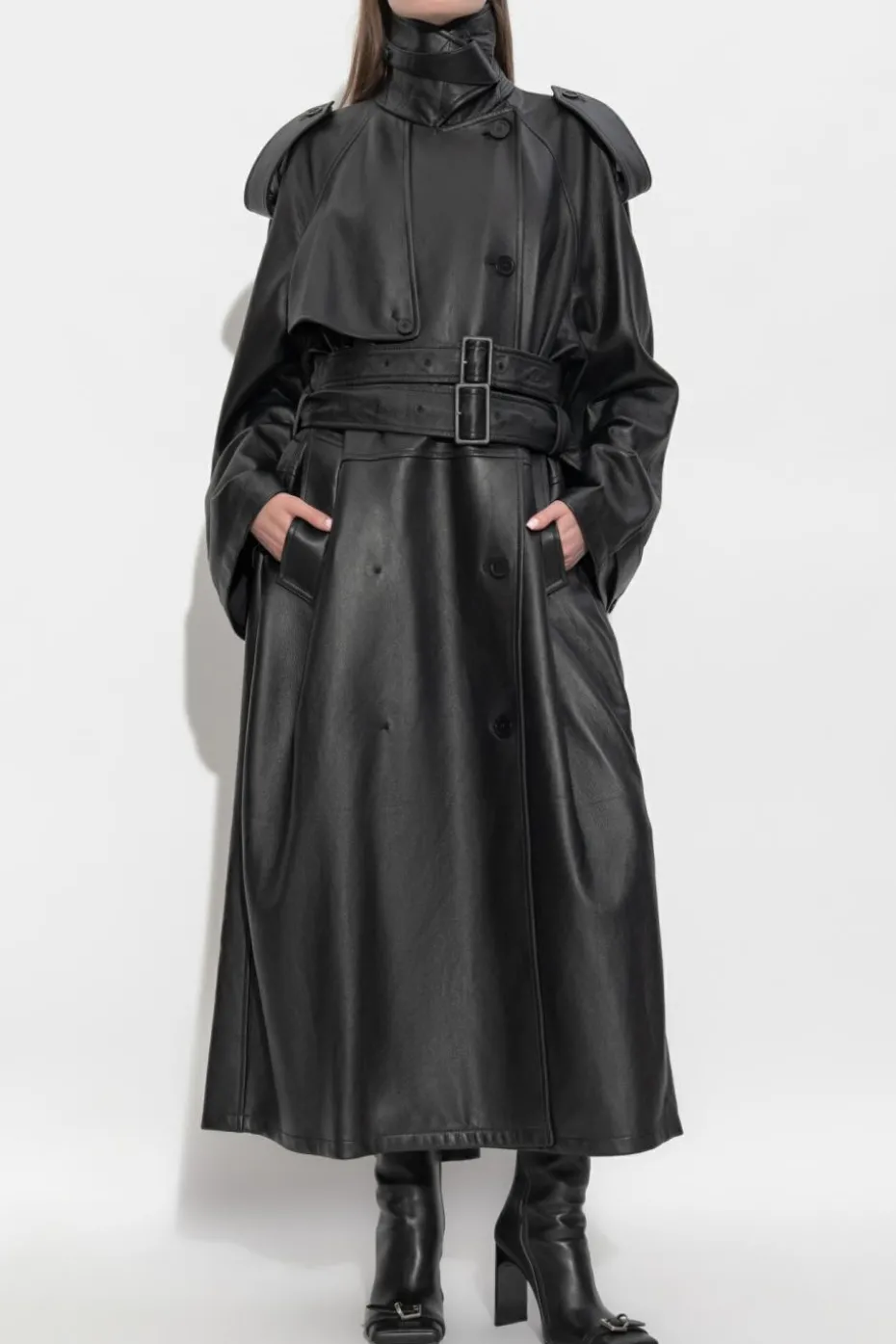 Balenciaga CZARNY Trencz z jagnięcej skóry