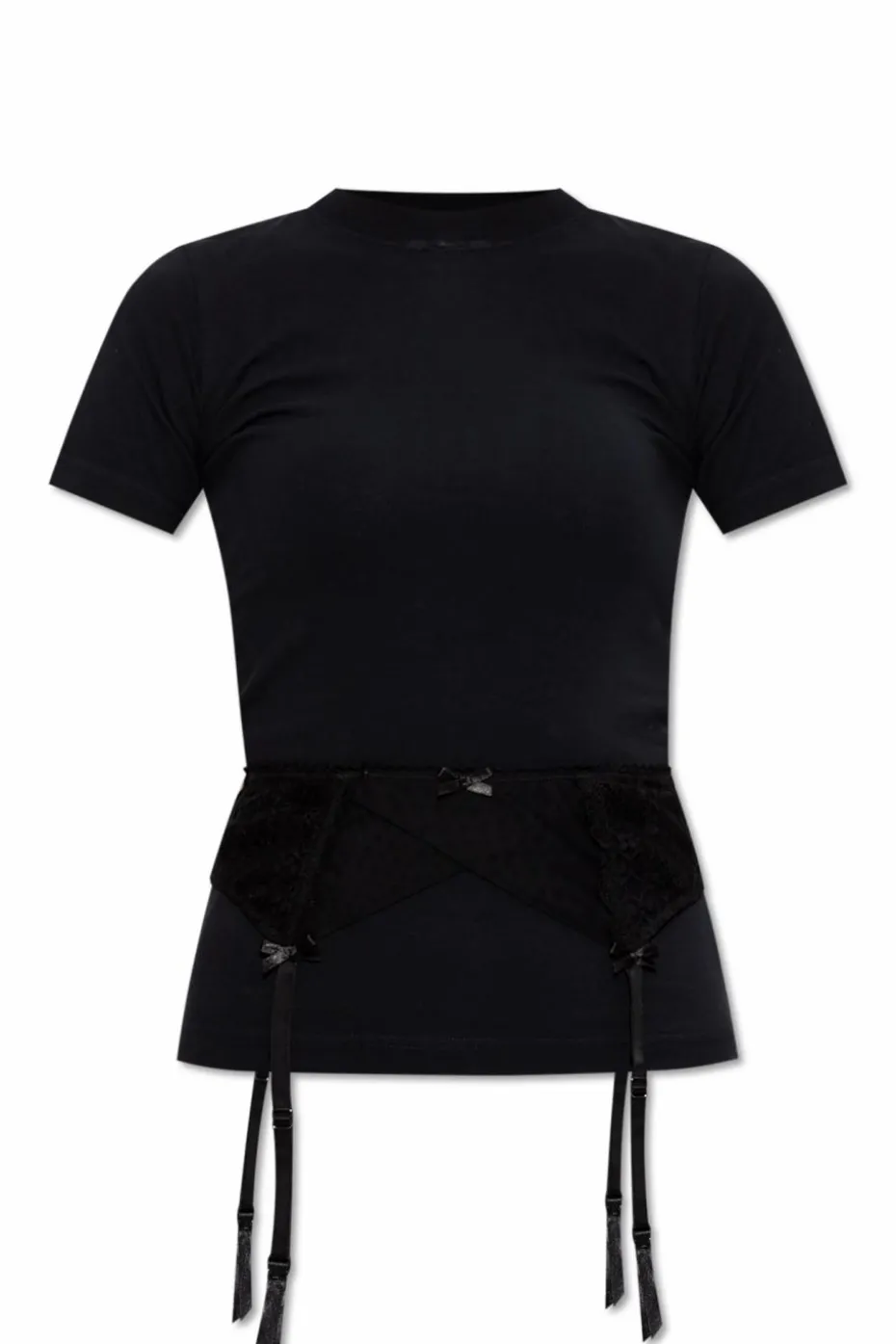 Balenciaga CZARNY T-shirt z koronkową wstawką
