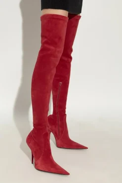 Balenciaga CZERWONY Zamszowe kozaki na obcasie `Avenue`