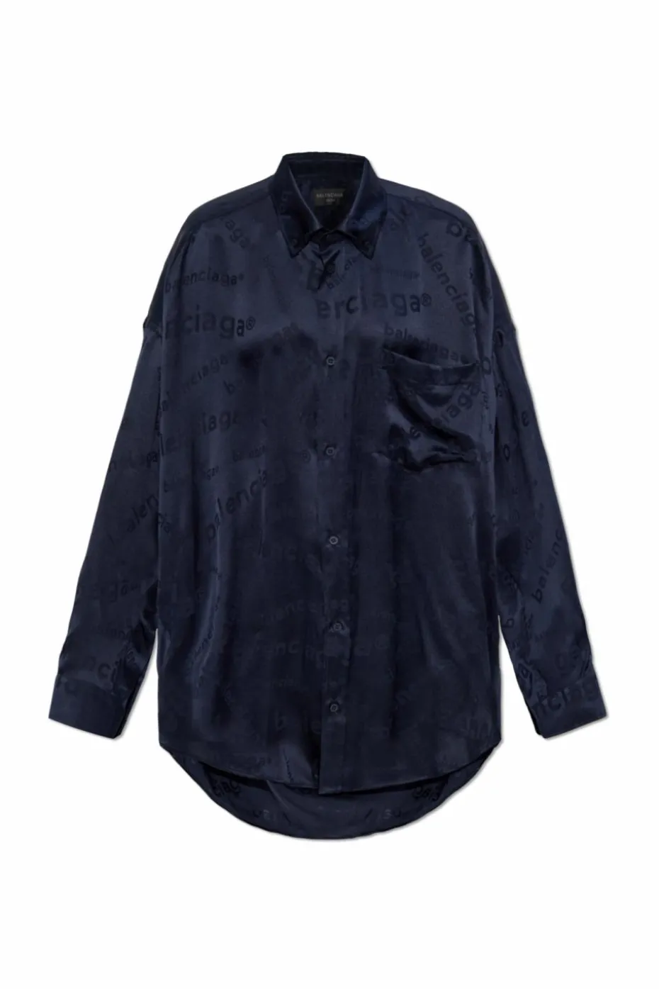 Balenciaga GRANATOWY Jedwabna koszula z logo