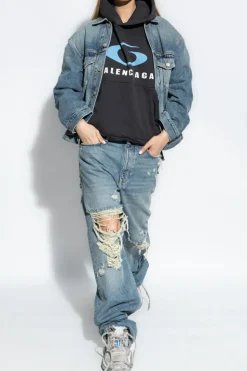 Balenciaga NIEBIESKI Jeansowa kurtka z efektem `vintage`