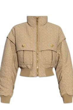 Balmain beżowy Ocieplana kurtka z odpinanymi rękawami