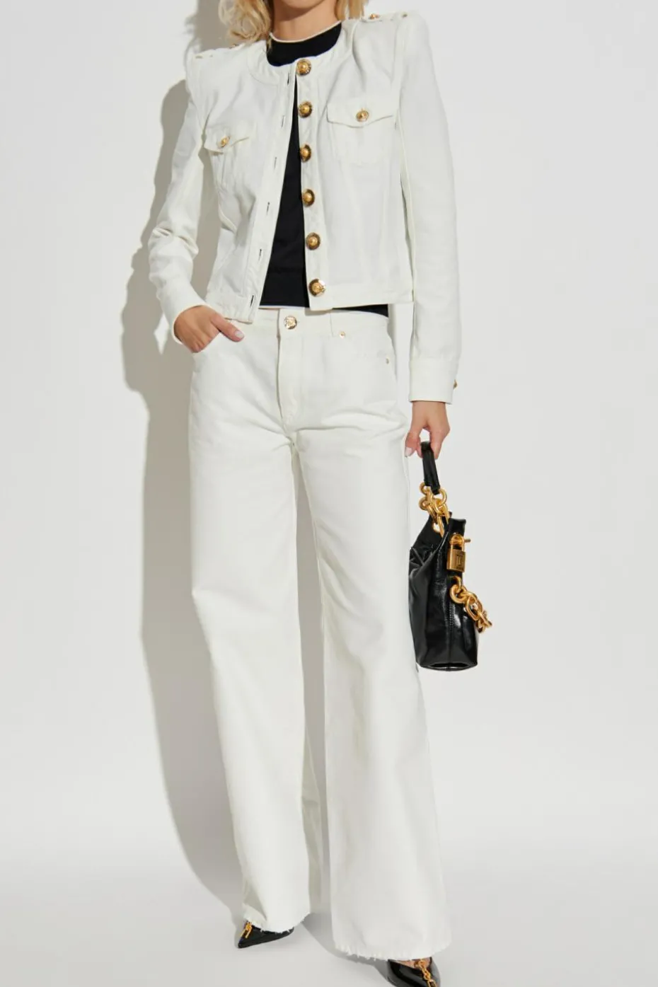 Balmain BIAŁY Jeansowa kurtka