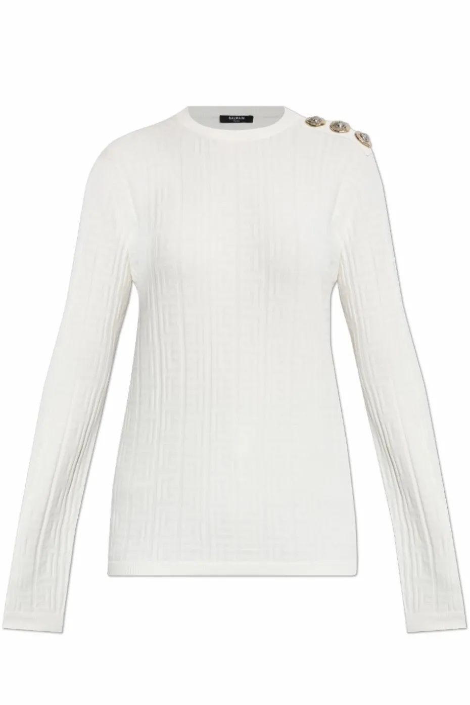 Balmain BIAŁY Sweter z okrągłym dekoltem