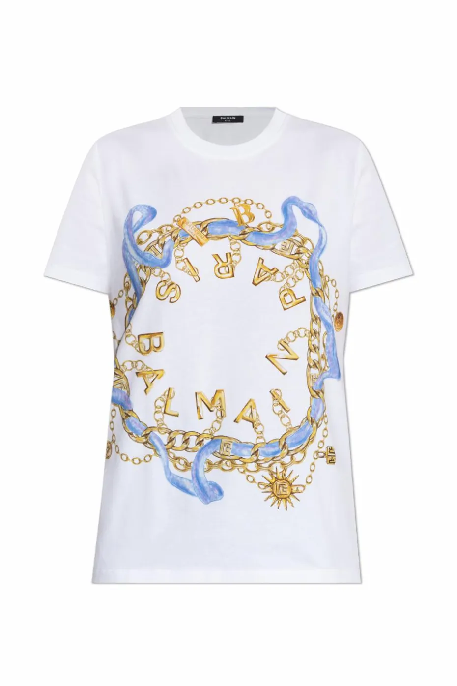 Balmain BIAŁY T-shirt z kolorowym nadrukiem