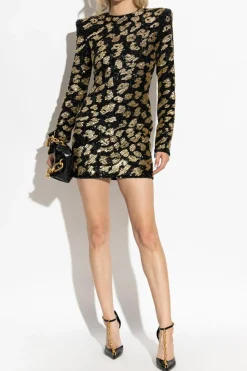 Balmain CZARNY Cekinowa sukienka