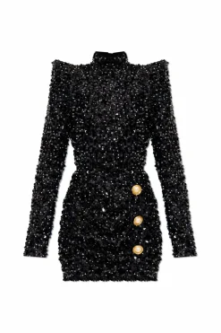 Balmain CZARNY Cekinowa sukienka