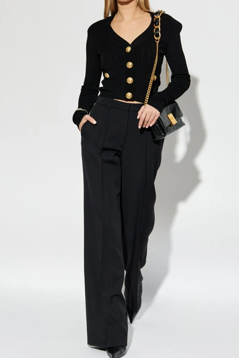 Balmain CZARNY Kardigan dekoltem w serek