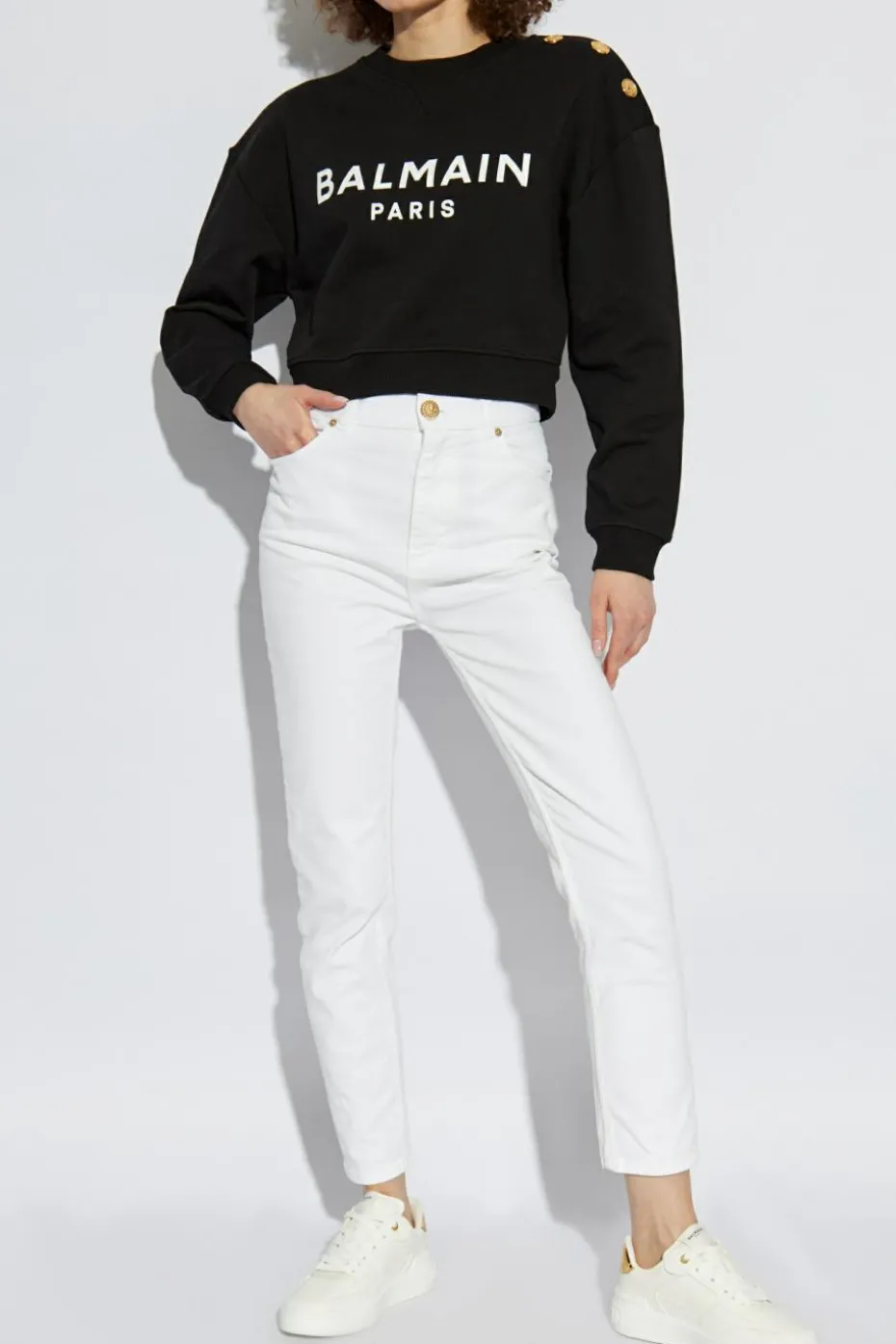 Balmain CZARNY Krótka bluza z nadrukowanym logo