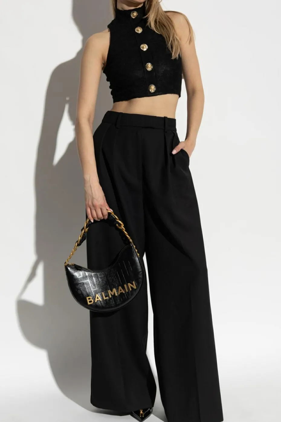 Balmain CZARNY Krótki top z aplikacjami
