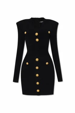 Balmain CZARNY Prążkowana sukienka