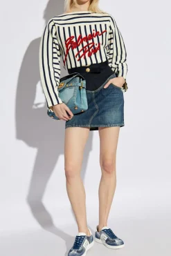 Balmain GRANATOWY Jeansowa spódnica