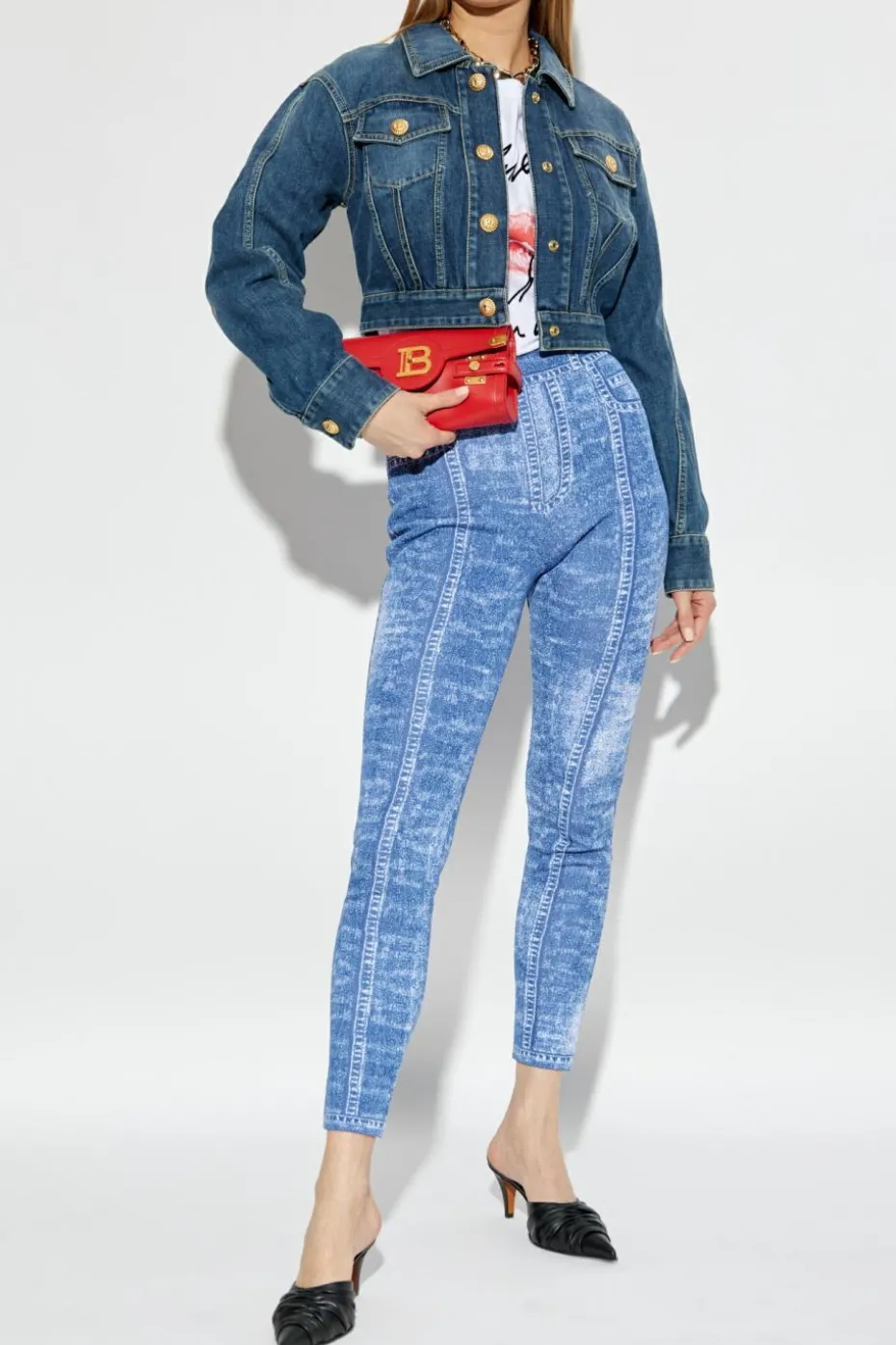 Balmain GRANATOWY Krótka jeansowa kurtka
