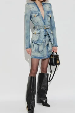 Balmain NIEBIESKI Kurtka jeansowa z paskiem