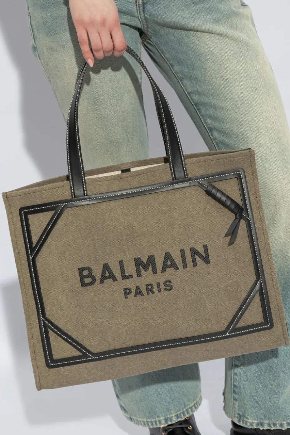 Balmain ZIELONY Torba z logo typu ‘shopper’