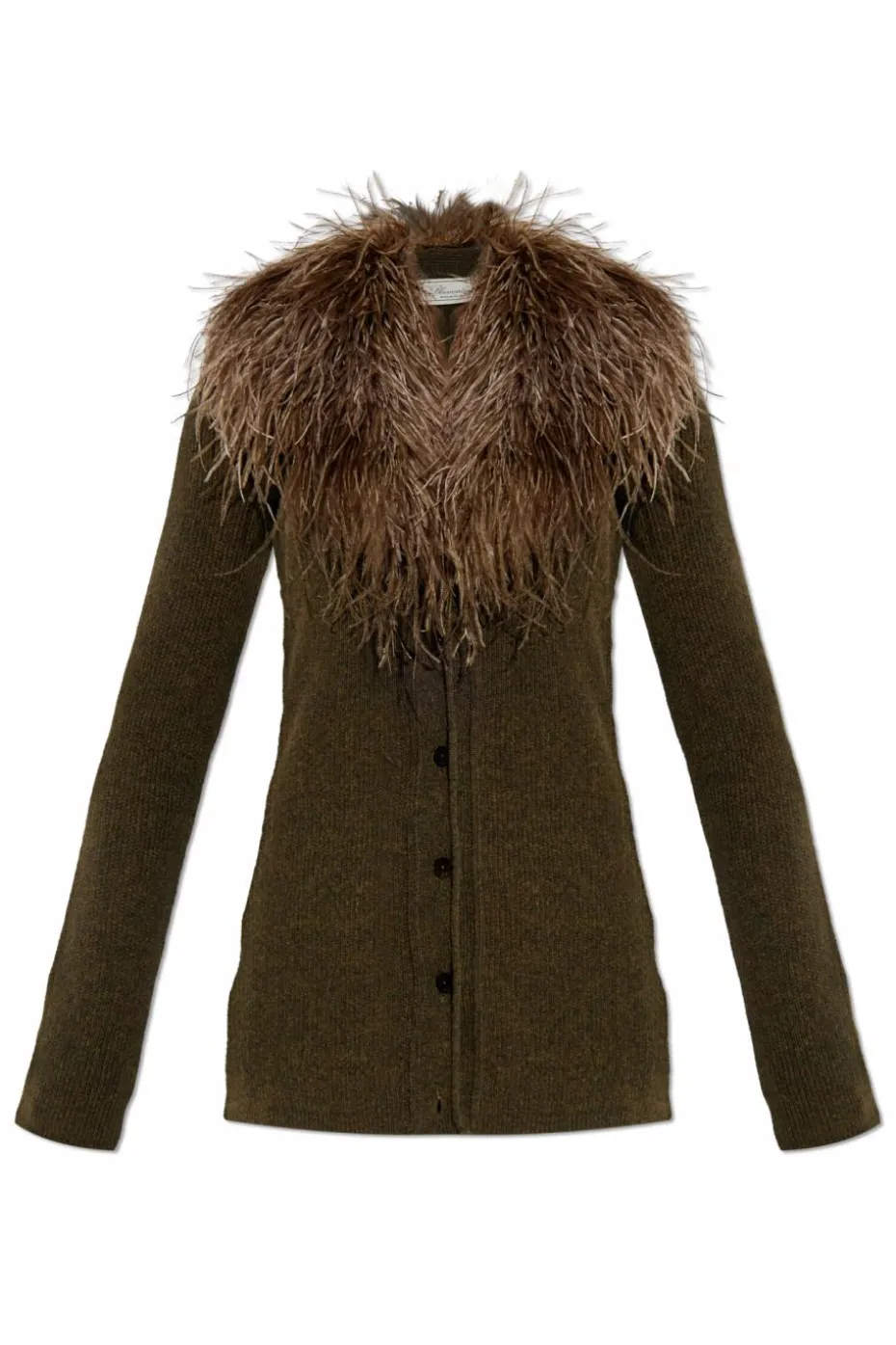 Blumarine BRĄZOWY Kardigan ze strusimi piórami