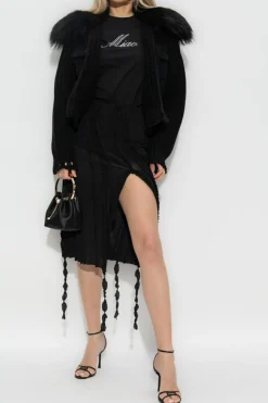 Blumarine CZARNY Kardigan z futrzaną wstawką