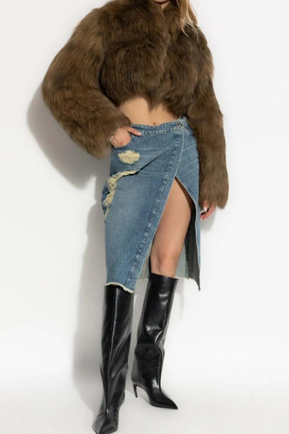 Blumarine NIEBIESKI Jeansowa spódnica z efektem `vintage`