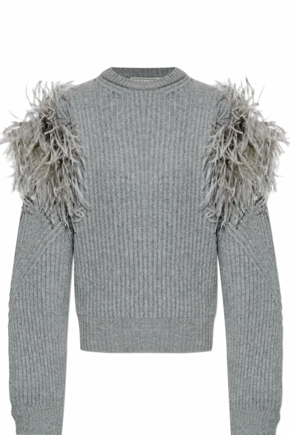 Blumarine SZARY Sweter ze strusimi piórami
