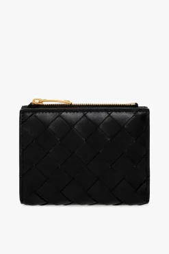 Bottega Veneta CZARNY Skórzany portfel z plecionką ‘Intrecciato’