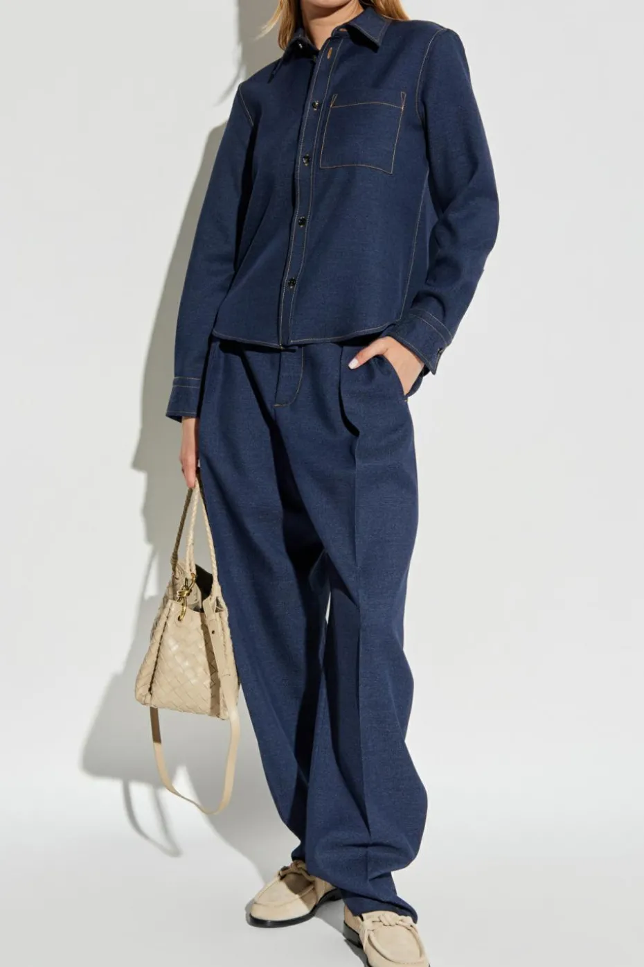 Bottega Veneta GRANATOWY Spodnie z zaszewkami