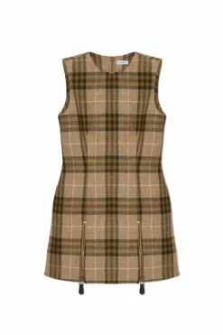 Burberry beżowy Wełniana sukienka ze wzorem w kratę
