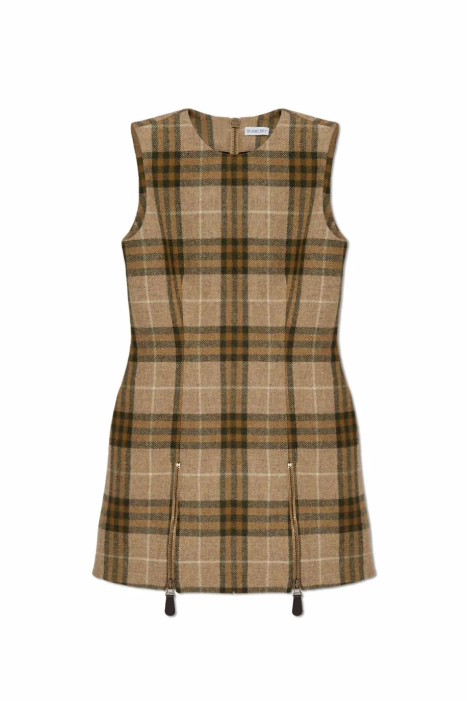 Burberry beżowy Wełniana sukienka ze wzorem w kratę