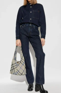 Burberry GRANATOWY Jeansowa koszula z kieszenią