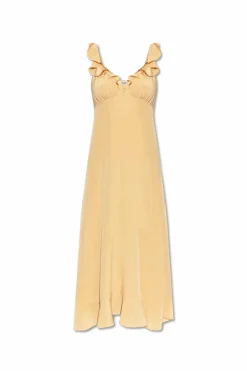 Chloé beżowy Jedwabna sukienka z falbanami