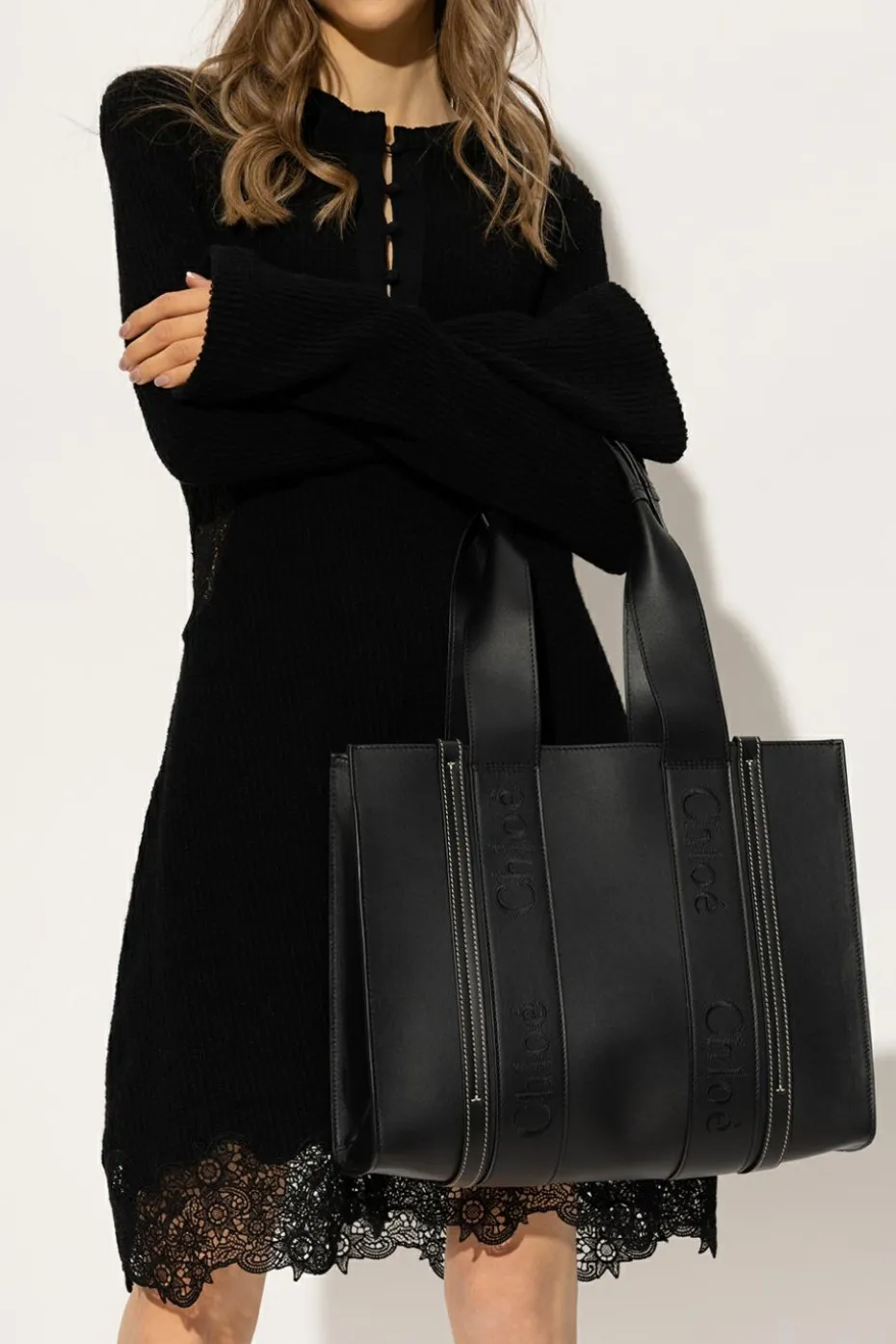 Chloé CZARNY Torba ‘Woody Medium’ typu ‘shopper’
