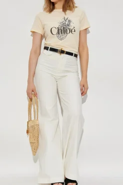 Chloé ŻÓŁTY T-shirt z nadrukiem