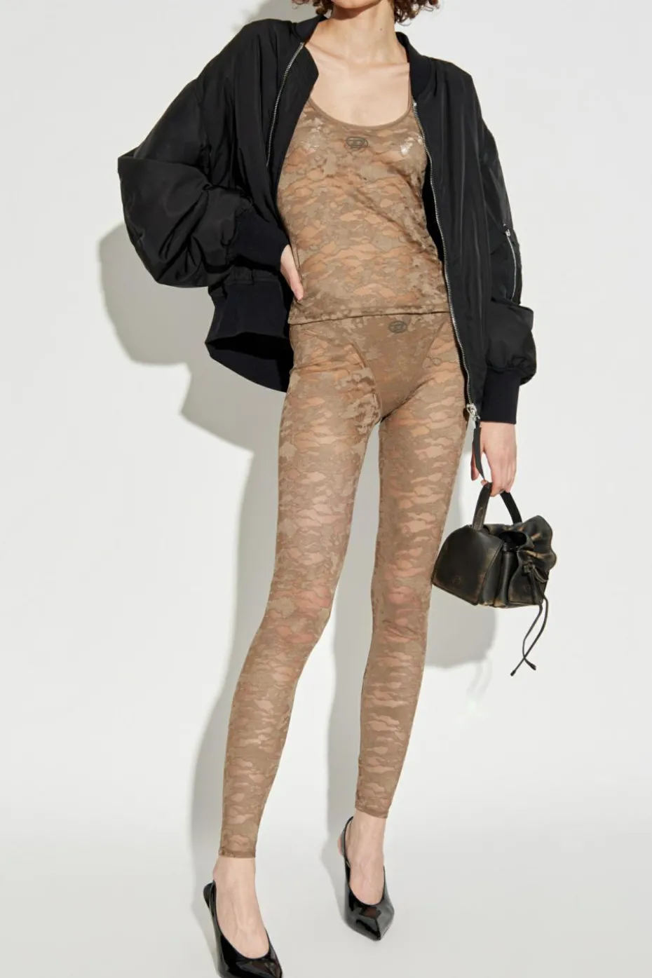Diesel ZIELONY Koronkowy top `KIRSTEN`