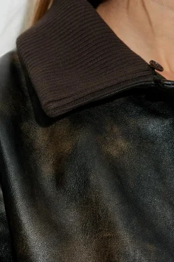 Dolce & Gabbana BRĄZOWY Skórzana kurtka