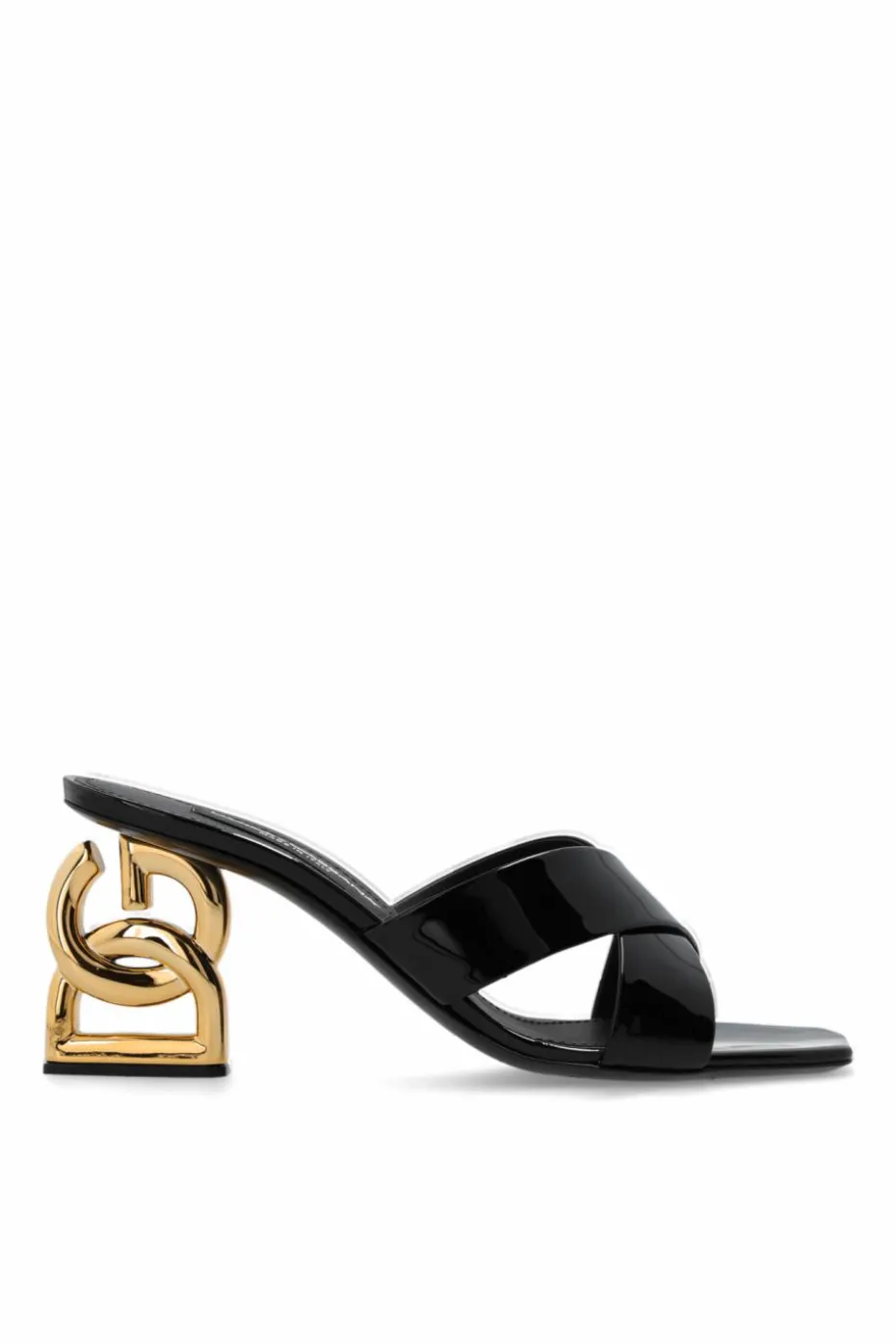 Dolce & Gabbana CZARNY Klapki na obcasie w kształcie logo