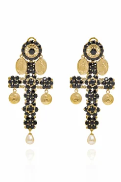 Dolce & Gabbana CZARNY Klipsy z kamieniami szlachetnymi