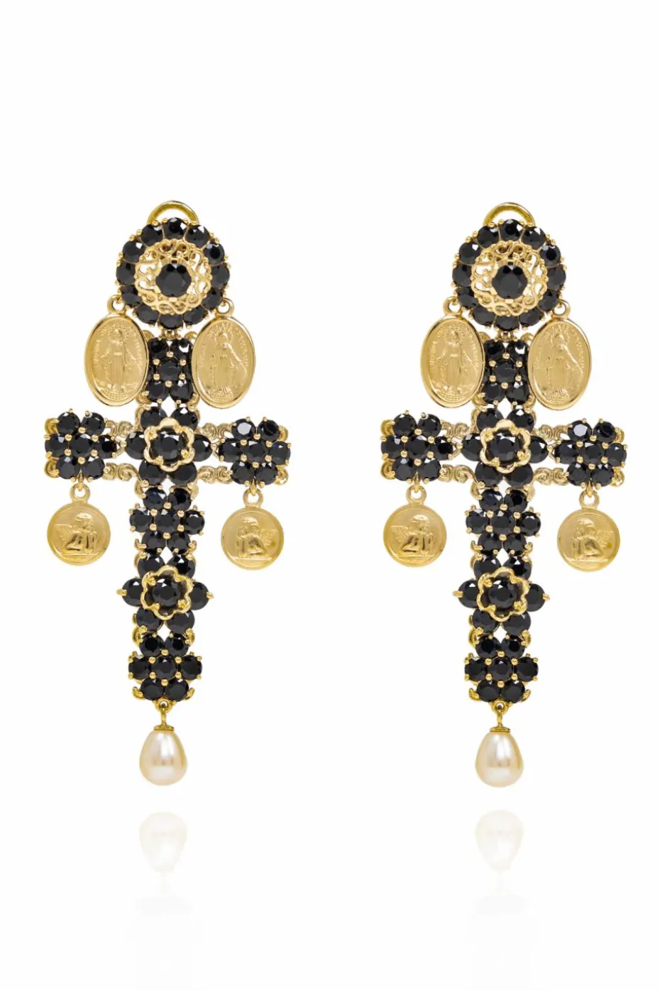 Dolce & Gabbana CZARNY Klipsy z kamieniami szlachetnymi