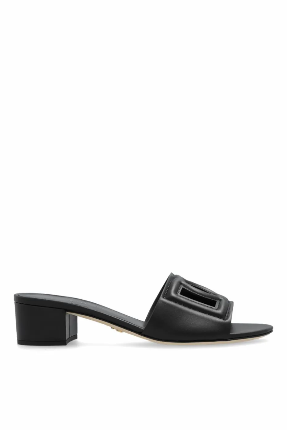 Dolce & Gabbana CZARNY Skórzane klapki na obcasie