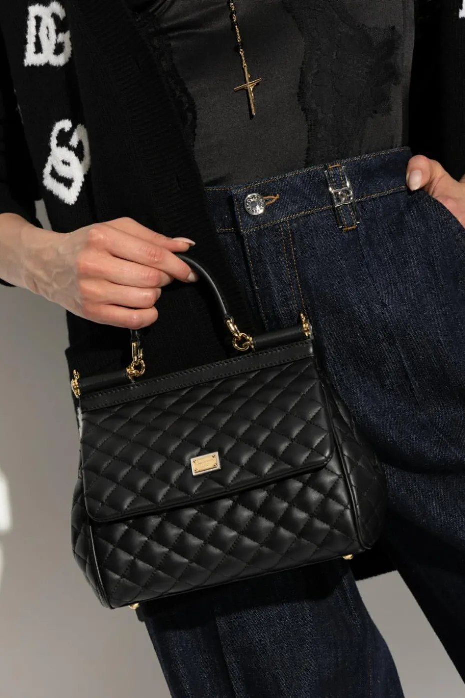 Dolce & Gabbana CZARNY Torba na ramię `Sicily Medium`