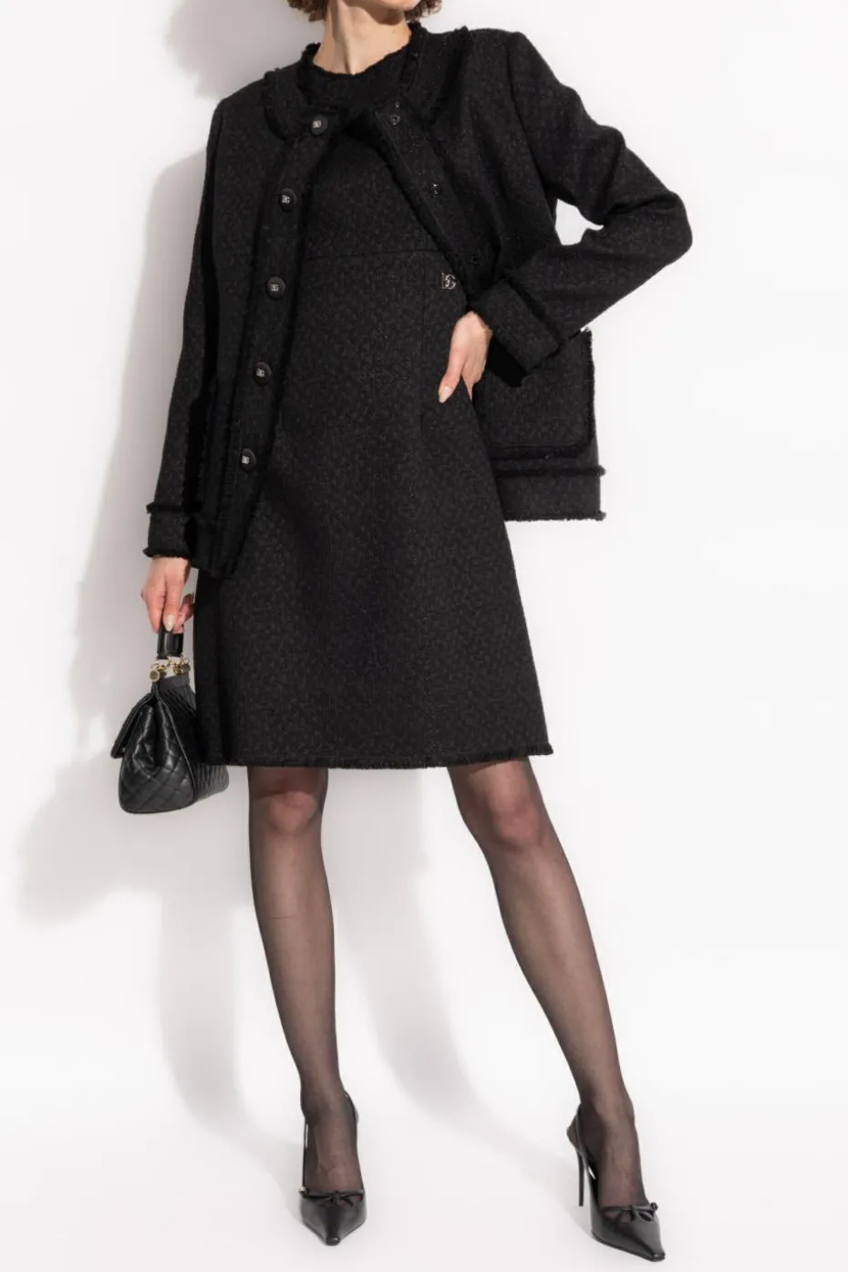 Dolce & Gabbana CZARNY Tweedowa sukienka
