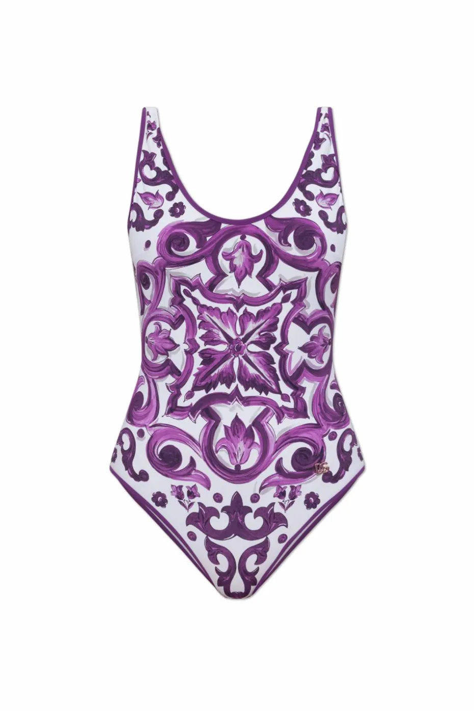 Dolce & Gabbana FIOLETOWY Jednoczęściowy kostium kąpielowy z nadrukiem `Majolica`