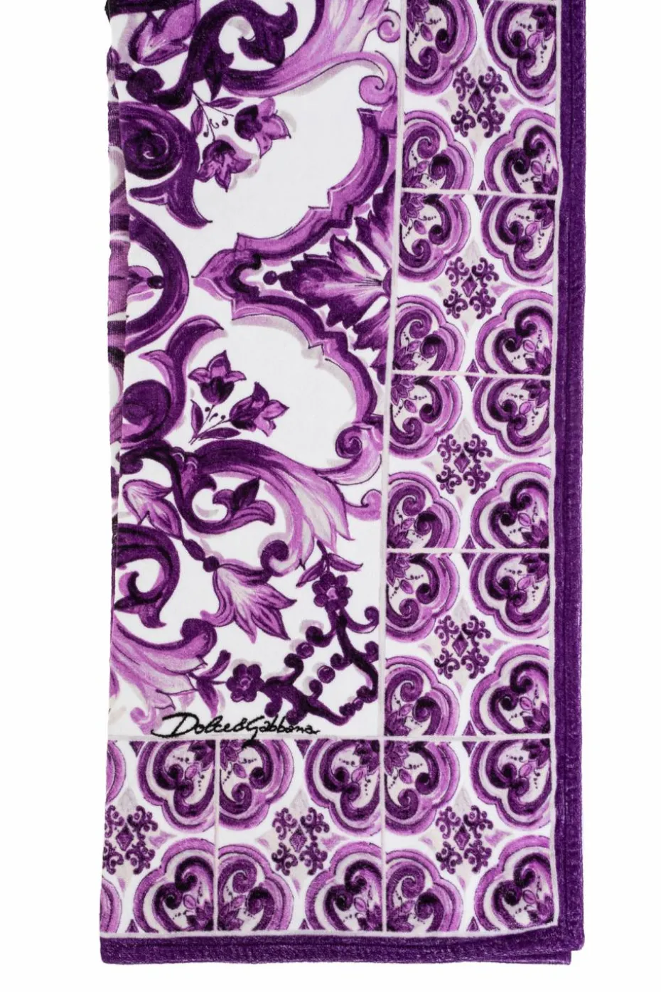 Dolce & Gabbana FIOLETOWY Ręcznik kąpielowy z nadrukiem `Majolica`