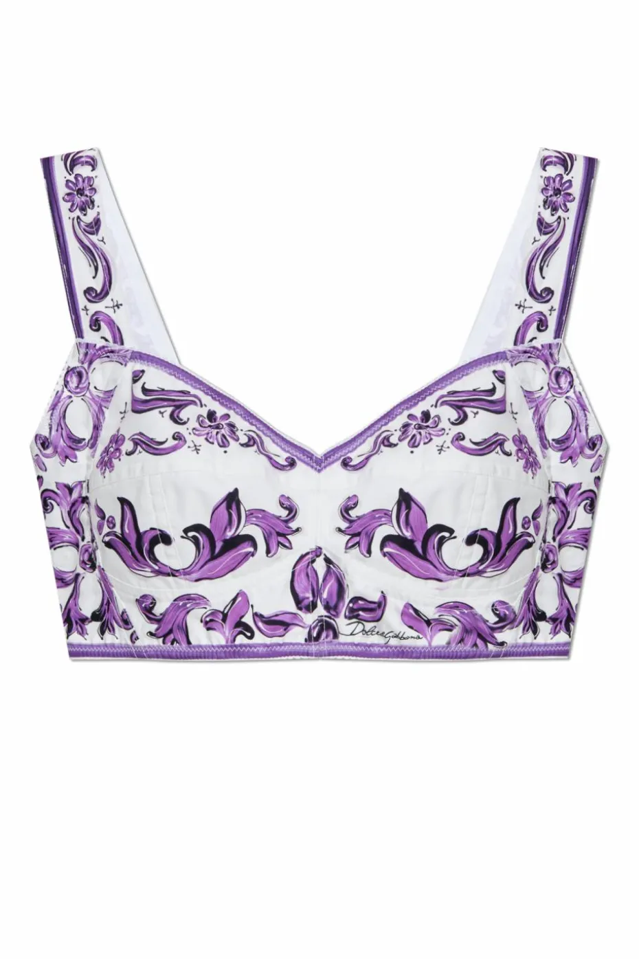 Dolce & Gabbana FIOLETOWY Krótki top z nadrukiem `Majolica`